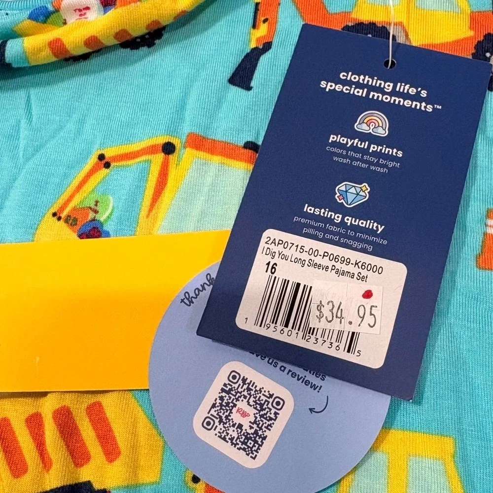 RuggedButts Kids Pajamas Size 16 Two Piece Under Construction Trucks‎ Bamboo
